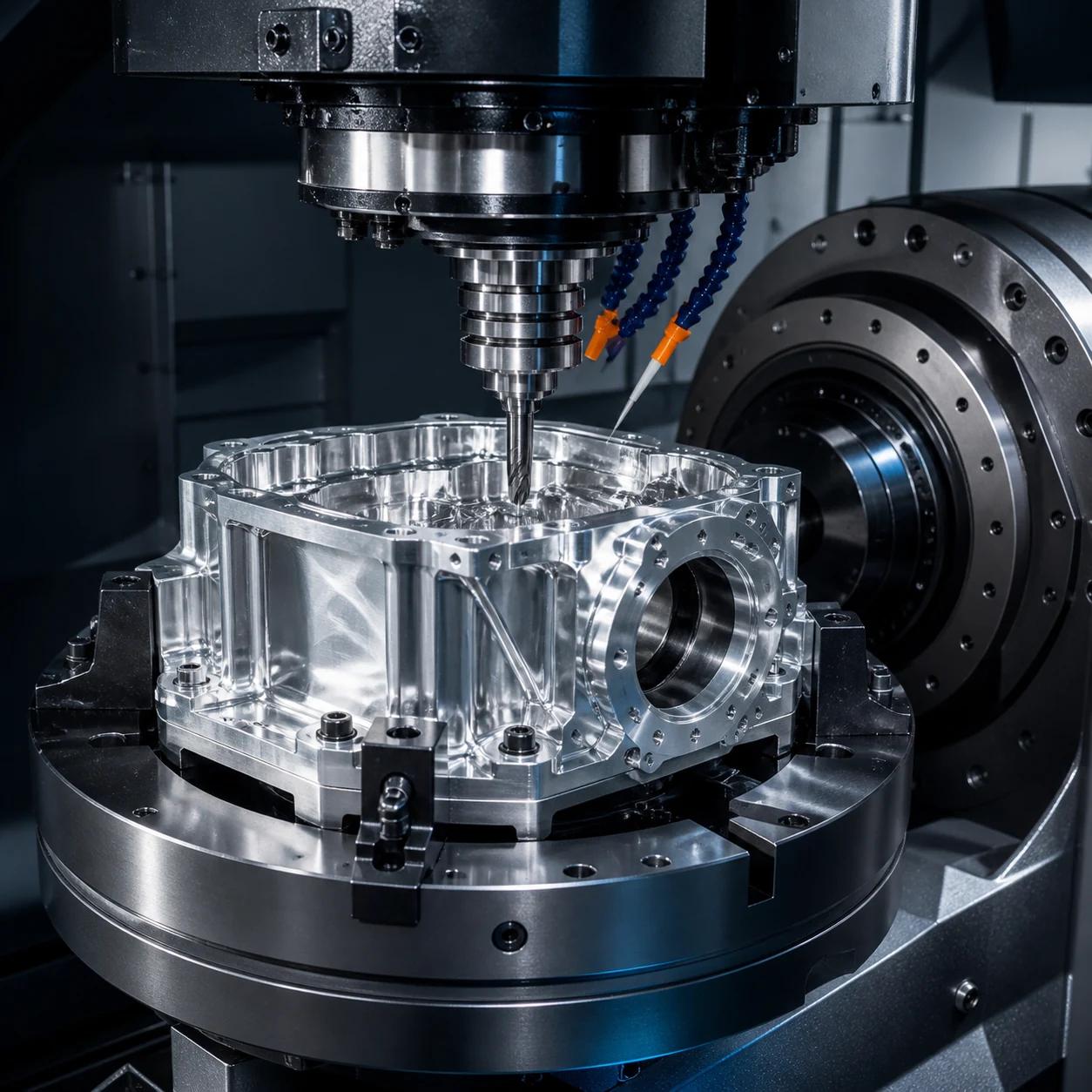 Five-axis CNC machining of a complex housing