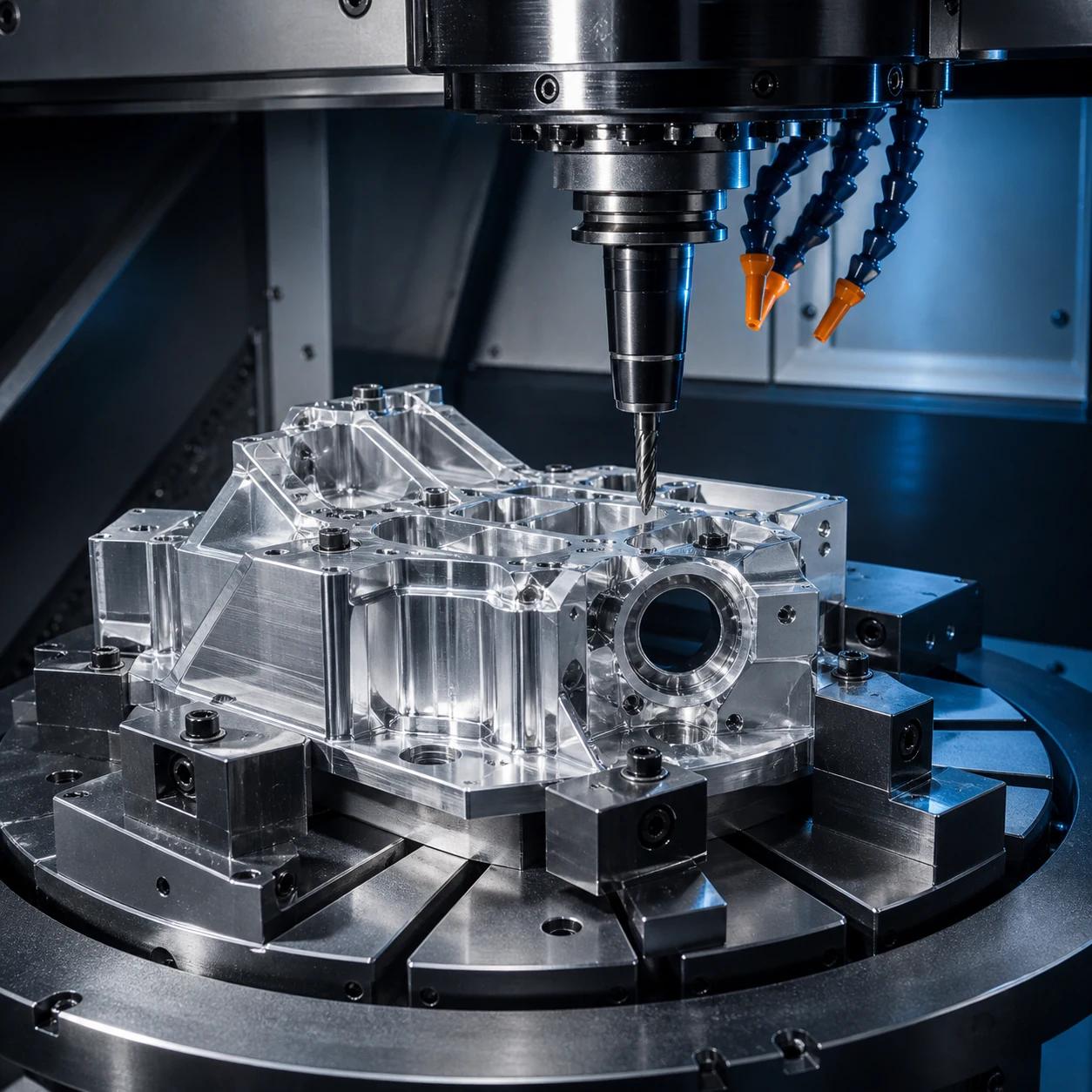 Multi-axis CNC machining of a complex mechanical part