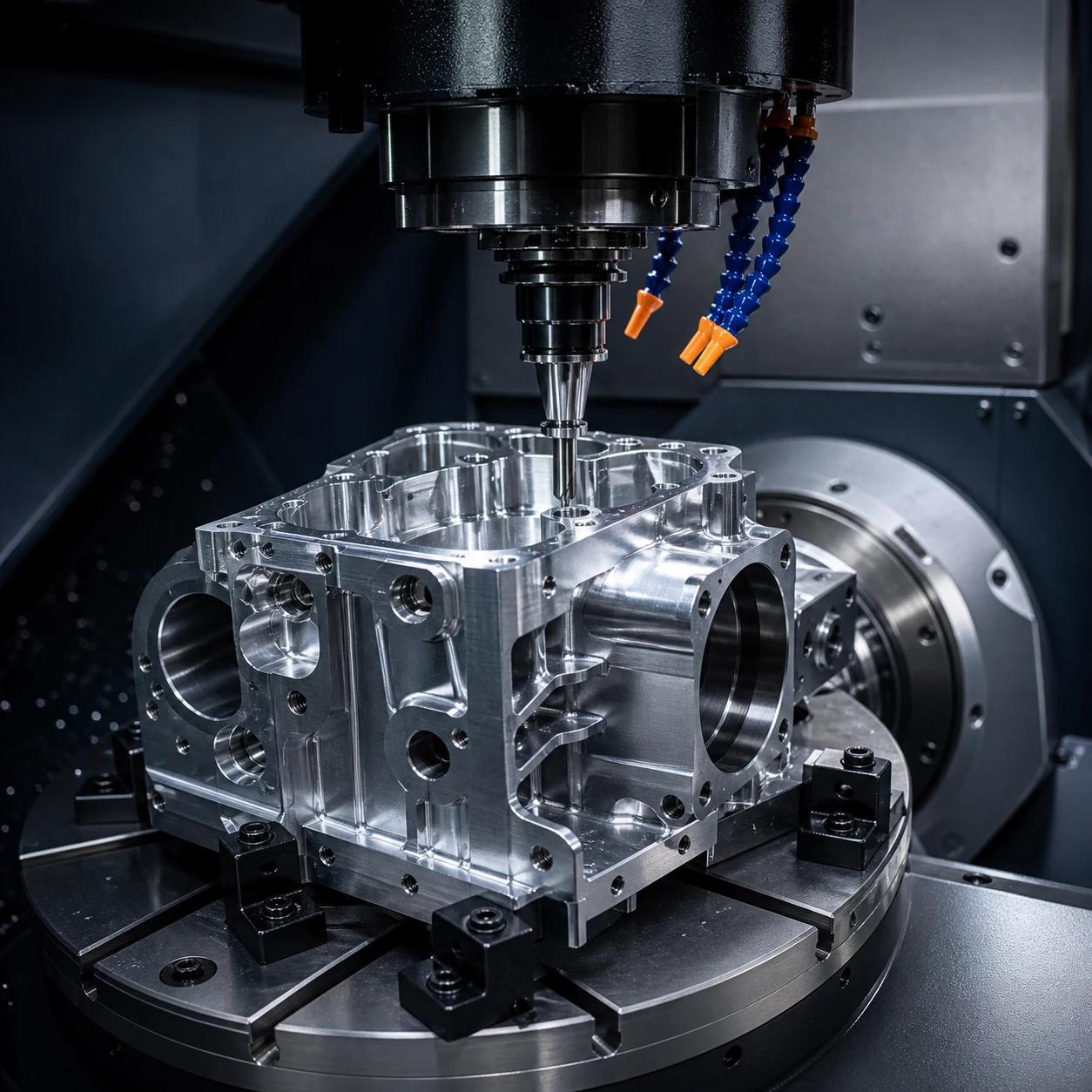 Five-axis CNC machining of a complex housing