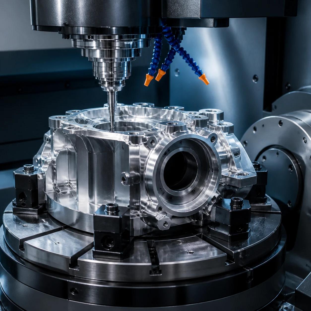Multi-axis CNC machining of a complex mechanical part
