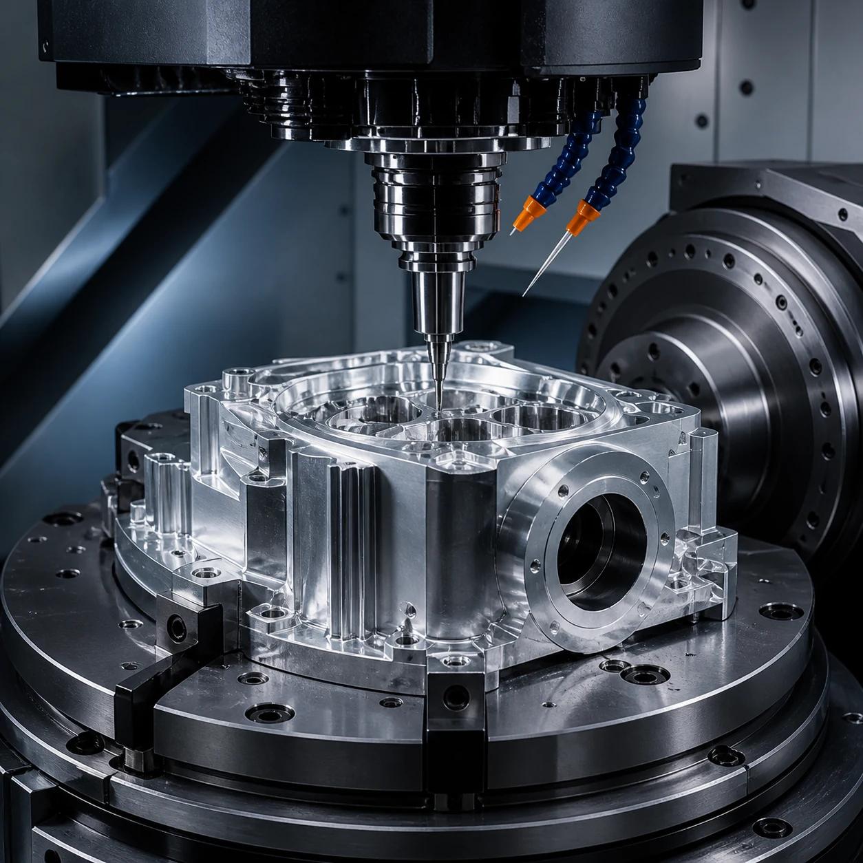Five-axis CNC machining of a complex housing