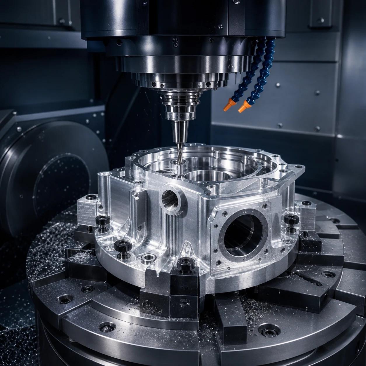 Multi-axis CNC machining of a complex mechanical part