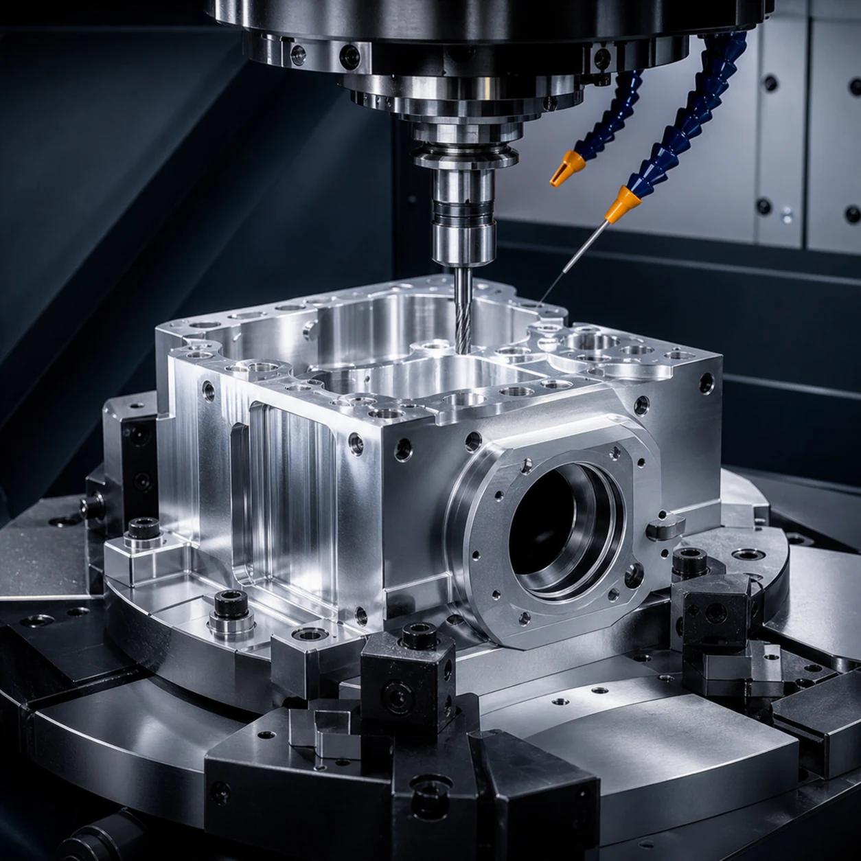 Multi-axis CNC machining of a complex mechanical part