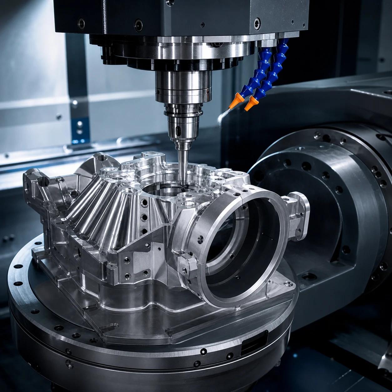 Five-axis CNC machining of a complex housing