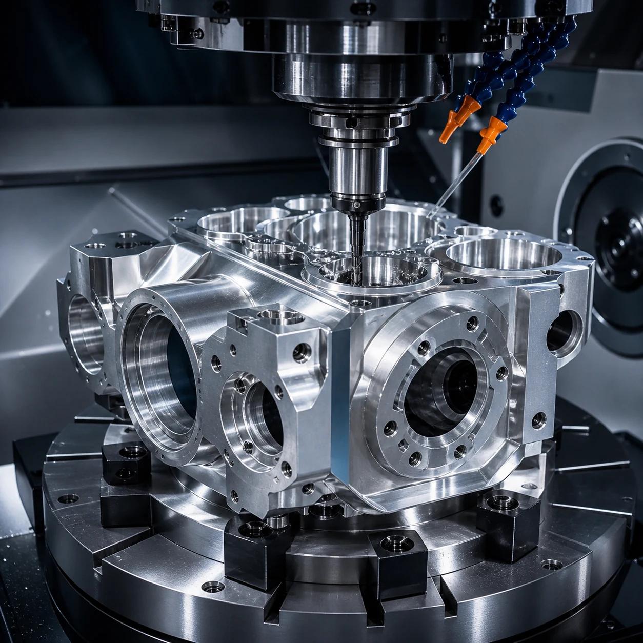 Multi-axis CNC machining of a complex mechanical part