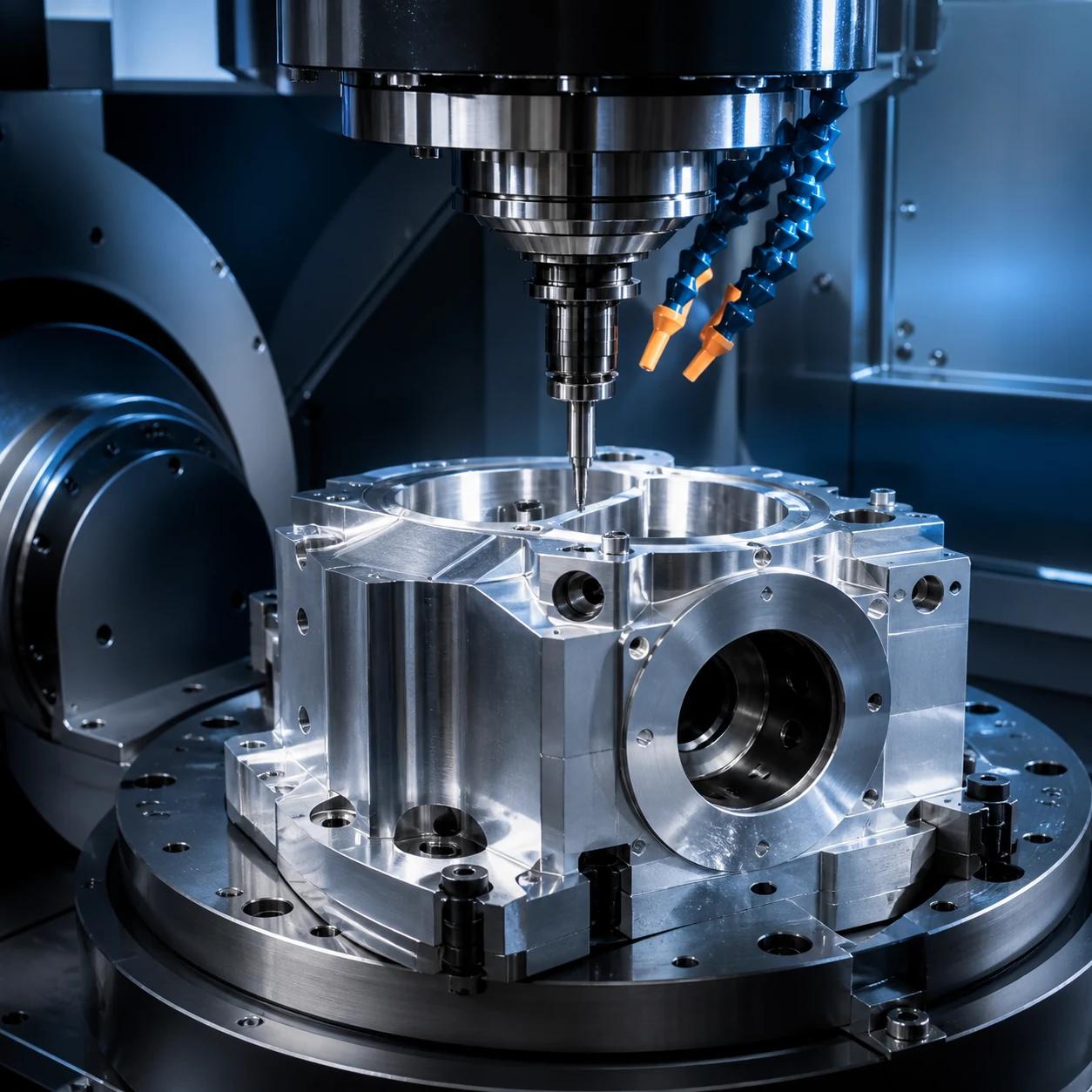 Multi-axis CNC machining of a complex mechanical part