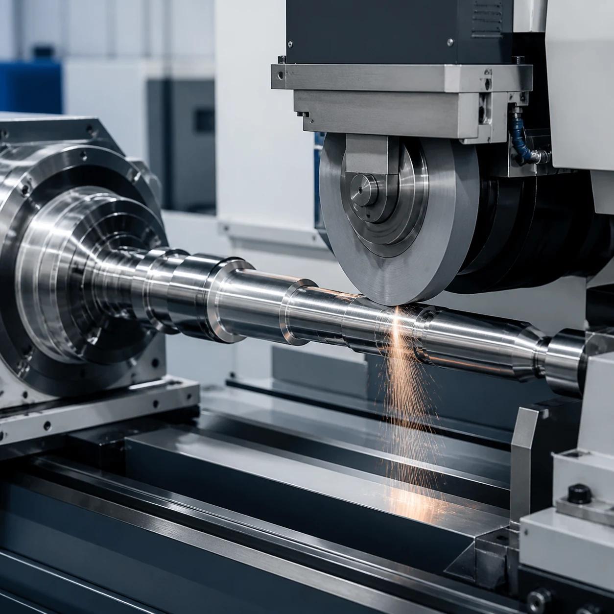 Precision grinding of a machined shaft