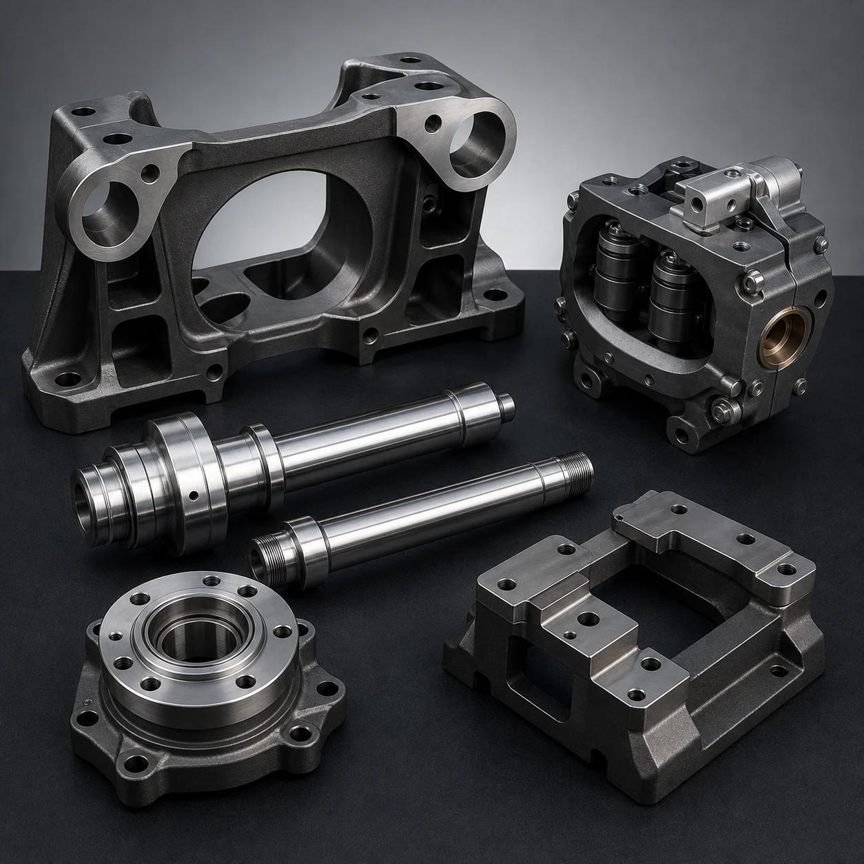 CNC machined railway brackets, housings, shafts and bearing carriers