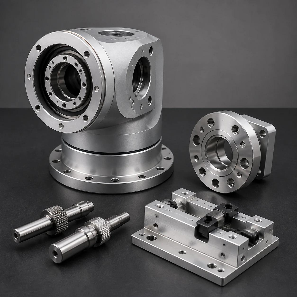 CNC machined robot joint housings, shafts and fixtures