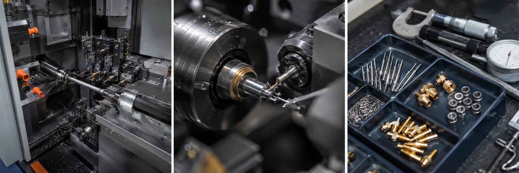 Swiss-type sliding-headstock machine producing a small precision component