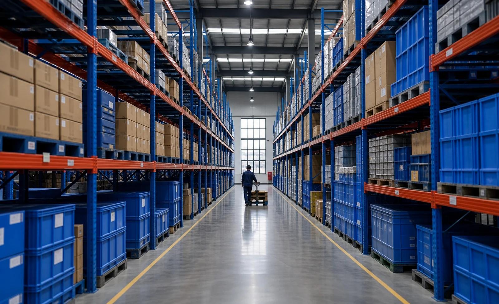 Warehouse inventory and secure export packaging area