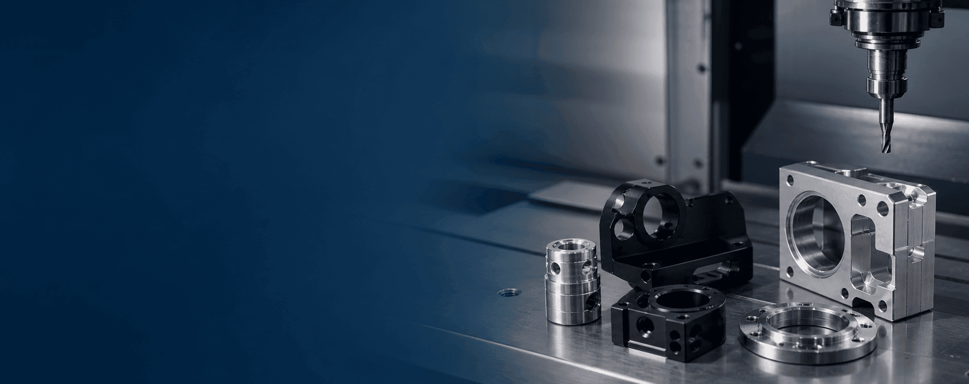 Precision CNC machining center with finished metal components