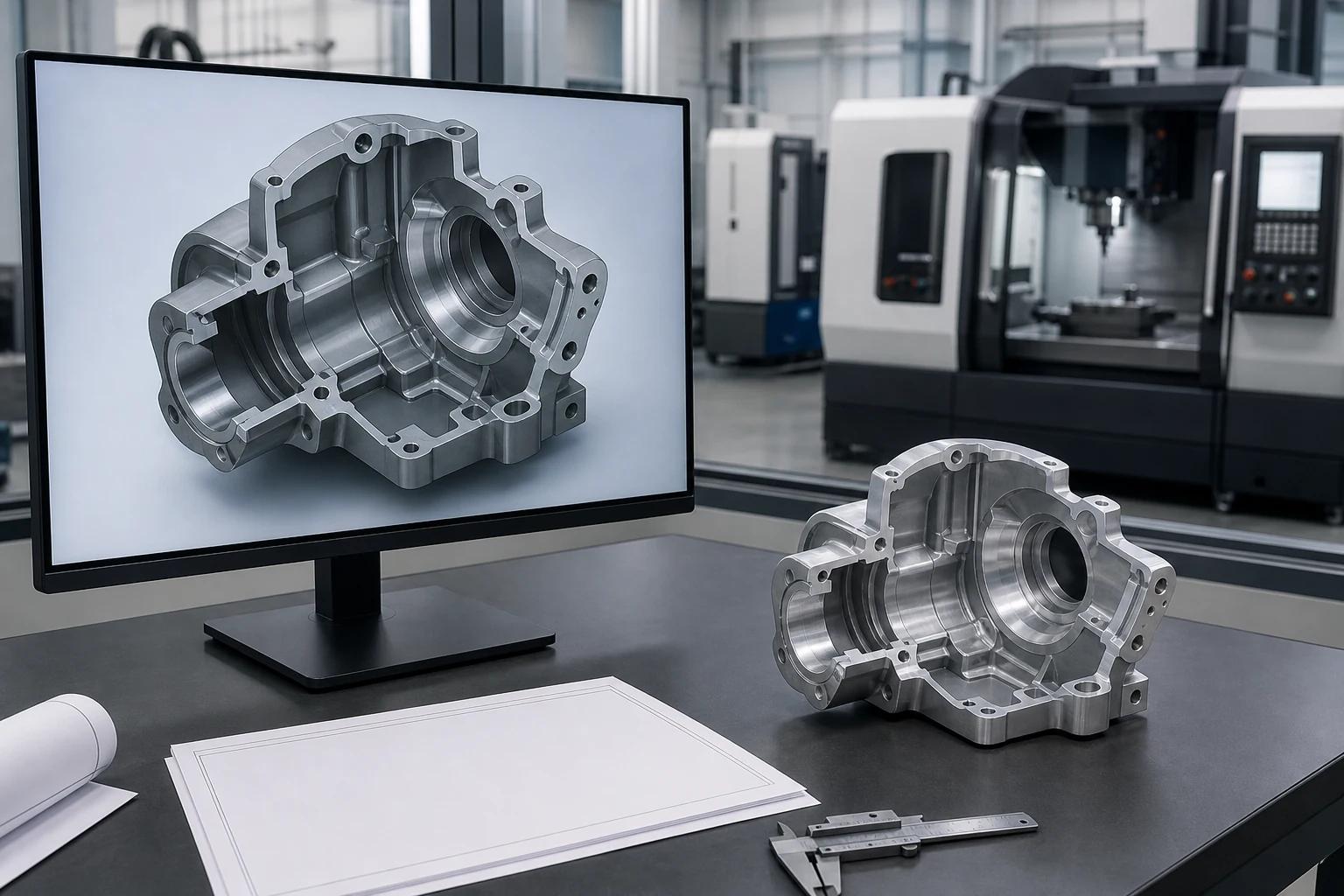 Engineer reviewing manufacturing drawings for production support
