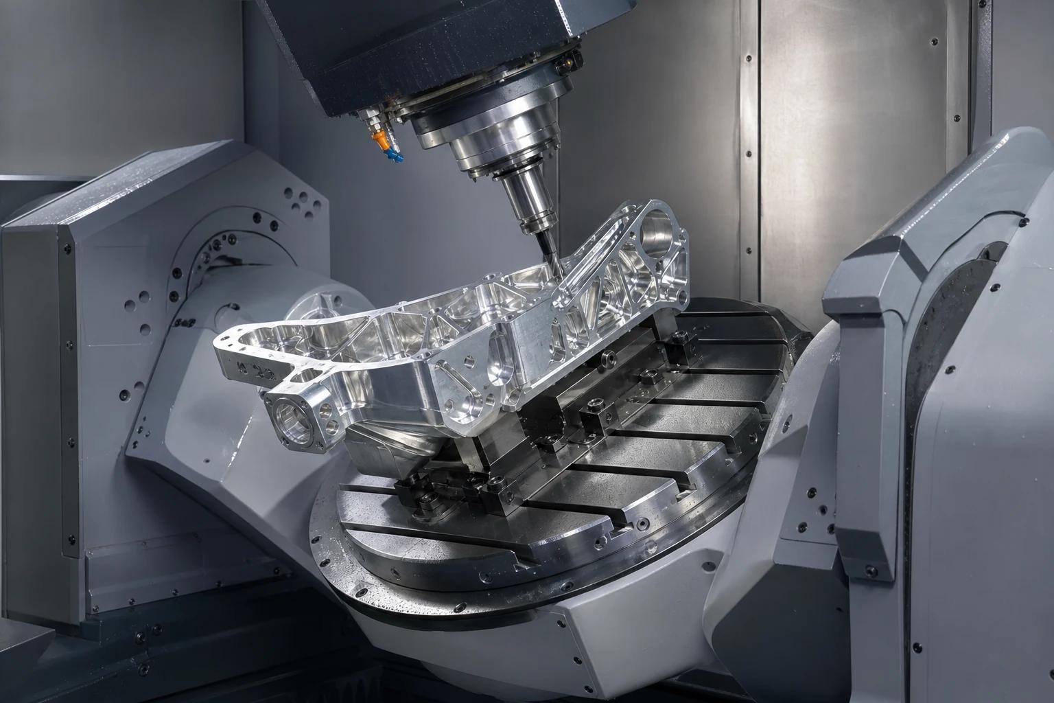 Five-axis CNC machining of a complex housing