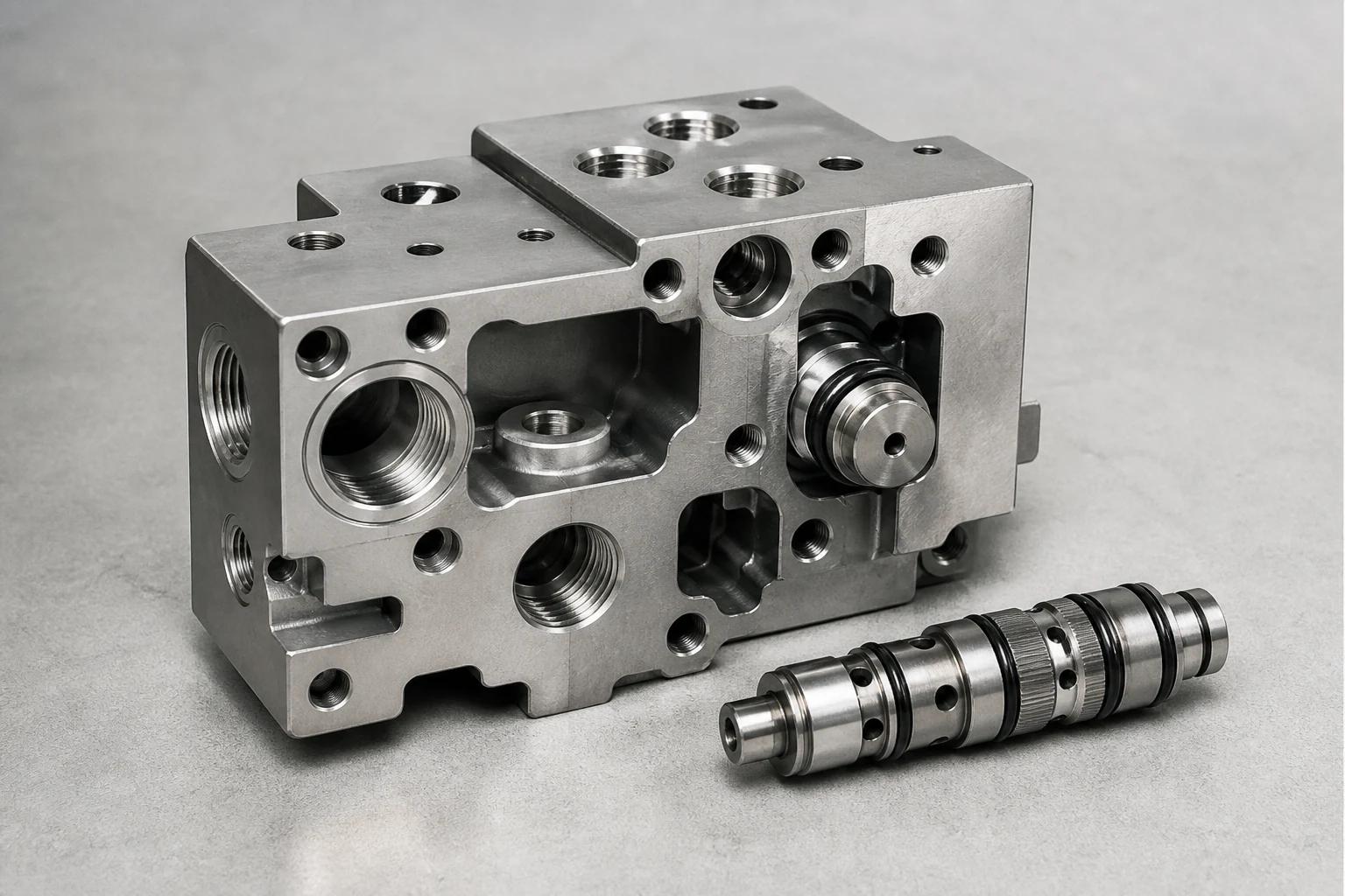Machined valve and hydraulic components