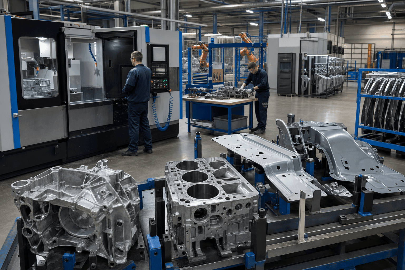 Automotive manufacturing components in a controlled production setting