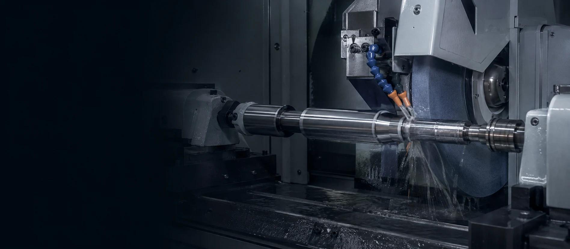 Bright precision grinder finishing a metal component