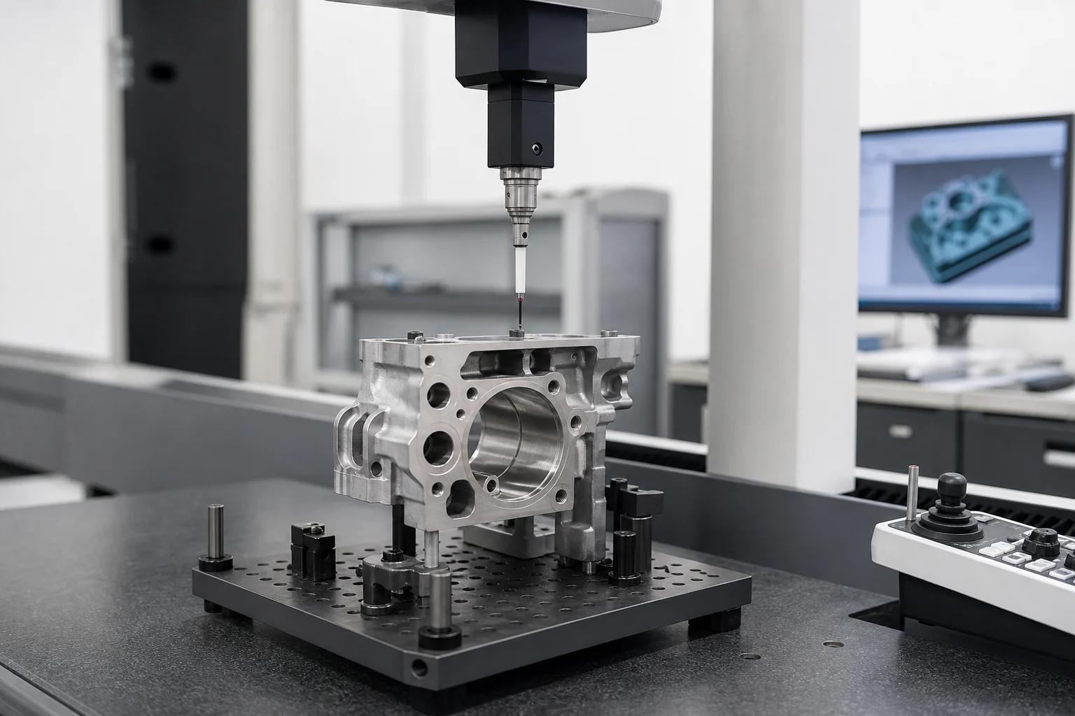 Quality engineer inspecting a precision metal component